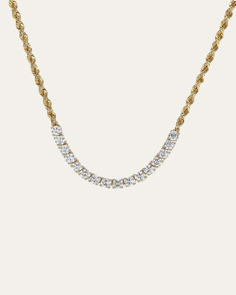 18K Yellow Gold Rope Chain and Diamonds Necklace
